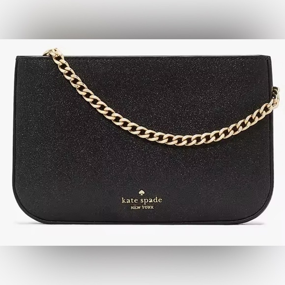 Kate Spade Black Glimmer Pochette With Gold Chain New - Picture 10 of 11